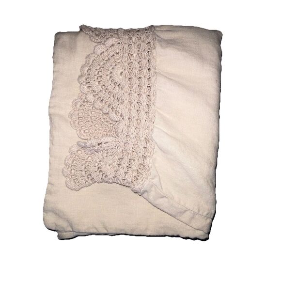 Pottery Barn Beige Linen Crochet Trim Standard Pillow Case Single - Picture 2 of 9